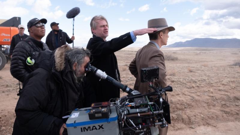 christopher nolan and cilian murphy on oppenheimer set copy